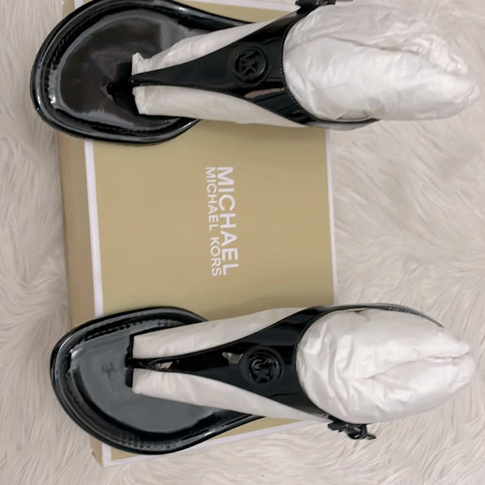 Michael Kors Ramona patent Leather Wedge Sandals Luggage 7 NIB